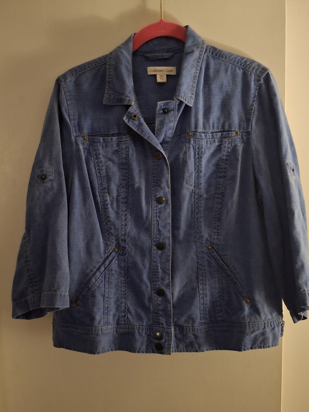 Coldwater Creek Women's Blue Linen Cropped Shirt Jacket